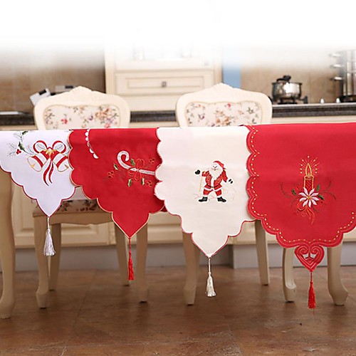 

Christmas Table Runner Flag Embroidered Hollow Out Table Flag Santa Claus Table Flag