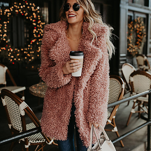 

Women's Solid Colored Basic Fall & Winter Faux Fur Coat Long Daily Long Sleeve Faux Fur Coat Tops Black