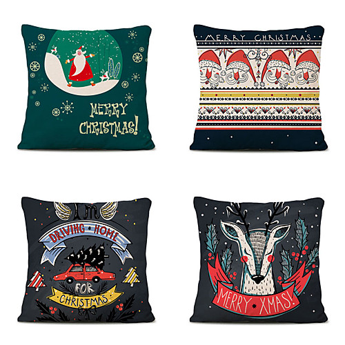 

1 Set of 4 pcs Christmas Series Decorative Linen Throw Pillow Cover for Christmas Gift Home Decoration,18 x 18 inches 45 x 45 cm