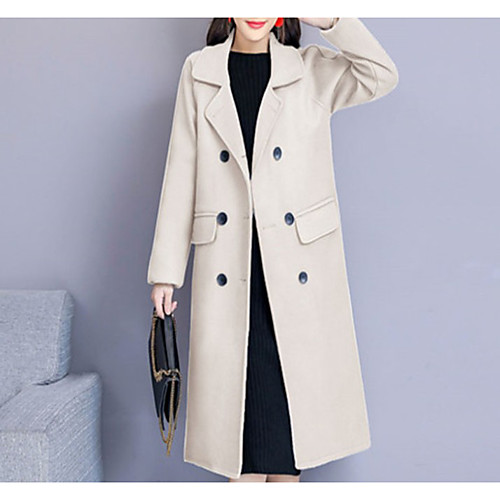 

Women's Solid Colored Fur Trim Basic Fall & Winter Notch lapel collar Sweater Coat Regular Daily Long Sleeve Cotton Coat Tops Blue
