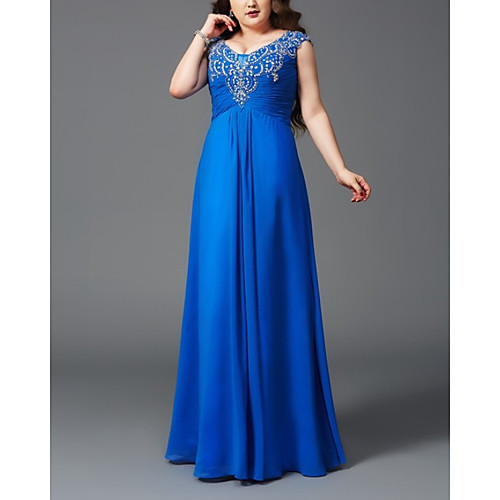 

A-Line Plus Size Elegant Wedding Guest Formal Evening Dress V Neck Sleeveless Floor Length Chiffon with Ruched Appliques 2021