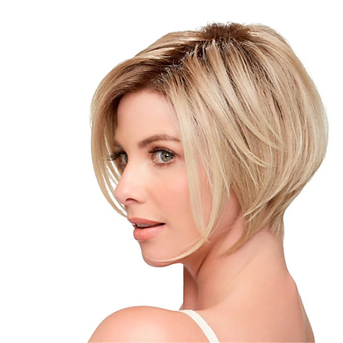 

Synthetic Wig Straight Bob Pixie Cut Asymmetrical Wig Short Black / Gold Synthetic Hair 6 inch Women's Adorable Natural Hairline Exquisite Black / Blonde