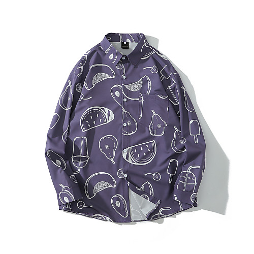 

Men's Shirt 3D Print Fruit Print Long Sleeve Daily Tops Exaggerated Purple