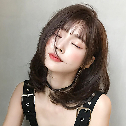 

Synthetic Wig Loose Curl Bob With Bangs Wig Short Brown Black Black / Brown Synthetic Hair 16 inch Women's Classic Ombre Hair Exquisite Brown