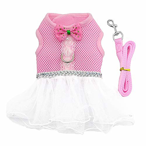 

soft air mesh ruffled small animals harness dog cat vest tutu skirt leash set for pets