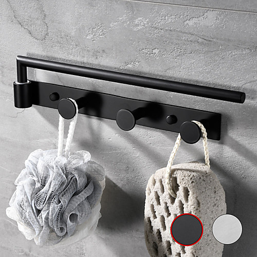 

Hardware Accessory Multifunctional Rotating Towel Bar With 3 Rows Of Hooks Bathroom & Kitchen