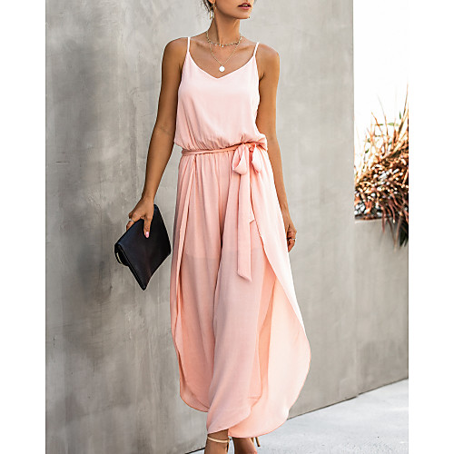 

Women's Streetwear Black Yellow Blushing Pink Jumpsuit Solid Colored
