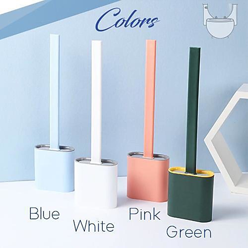 

Silicone Toilet Brush with Base Rubber Head Holder Floor-standing Wall-mounted Cleaning Brush Bathroom Accessories