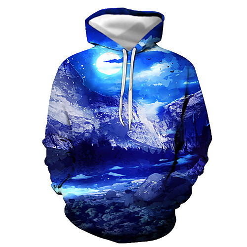 

Men's Pullover Hoodie Sweatshirt Graphic Hooded Daily Going out 3D Print Basic Casual Hoodies Sweatshirts Long Sleeve Blue