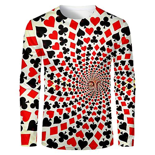 

Men's T shirt 3D Print Graphic Abstract 3D Long Sleeve Daily Tops Basic Black / Red