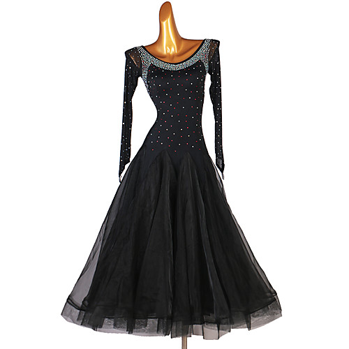 

Ballroom Dance Dress Crystals / Rhinestones Women's Performance Long Sleeve Spandex Organza
