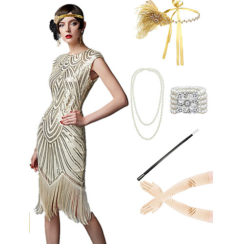 

The Great Gatsby 1920s Vintage Vacation Dress Flapper Dress Outfits Masquerade Prom Dress Women's Tassel Fringe Costume Golden yellow / Golden / SilverGray Vintage Cosplay Party Prom / Body Jewelry