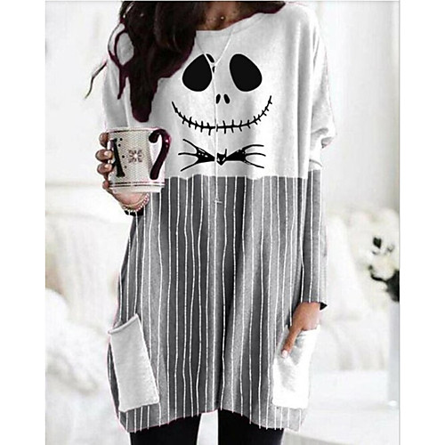 

Women's Shift Dress Short Mini Dress Black Orange Gray Long Sleeve Print Patchwork Print Fall Spring Round Neck Casual 2021 S M L XL XXL 3XL