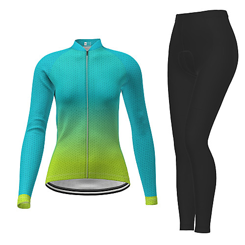 

21Grams Women's Long Sleeve Cycling Jersey with Tights Winter Green Gradient Bike Moisture Wicking Quick Dry Breathable Sports Gradient Mountain Bike MTB Road Bike Cycling Clothing Apparel