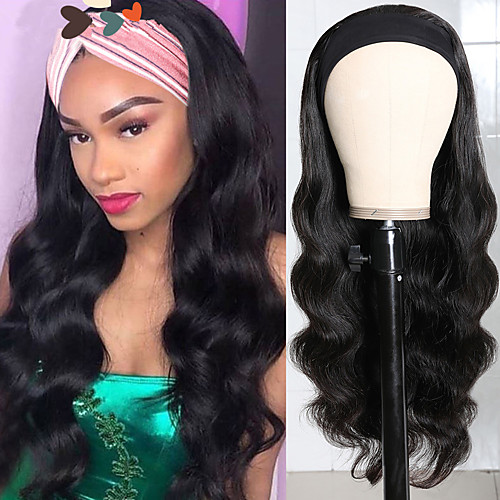 

Synthetic Wig Wavy Body Wave With Headband Wig Long Very Long Natural Black Synthetic Hair Women's Soft Classic Cool Black / African American Wig