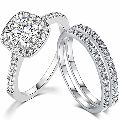 

three-in-one bridal wedding engagement anniversary statement eternity ring set (silver, 11.5)