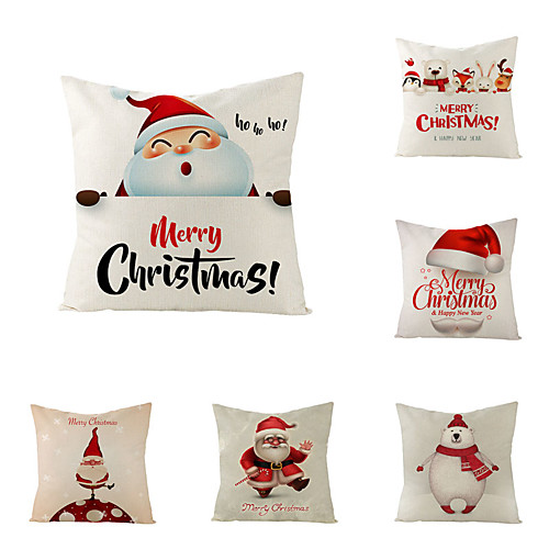 

1 Set of 6 pcs Christmas Series Decorative Linen Throw Pillow Cover 18 x 18 inches 45 x 45cm For Home Decoration Christmas Decoration