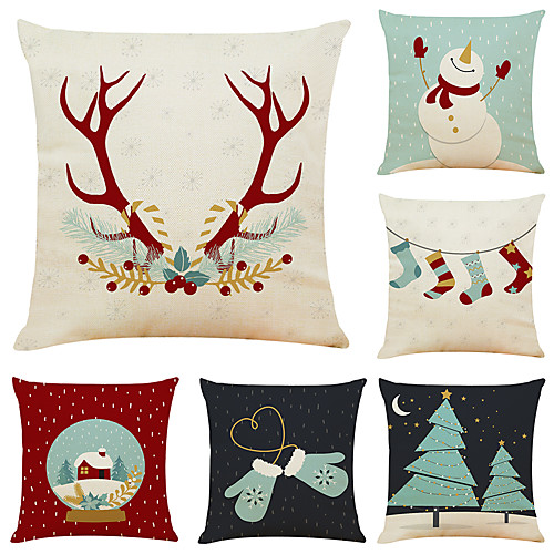 

1 Set of 4 pcs Christmas Series Decorative Linen Throw Pillow Cover 18 x 18 inches 45 x 45cm For Home Decoration Christmas Decoration