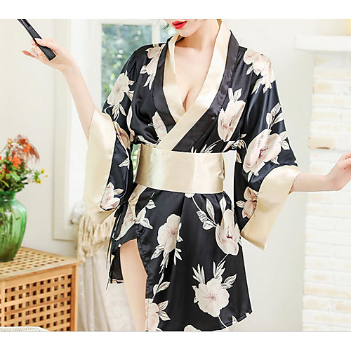 

Women's Bow Kimono Nightwear Floral Black One-Size