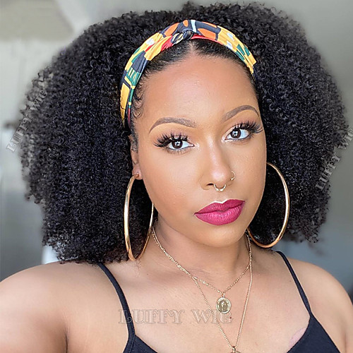 

Human Hair 100% Hand Tied Wig Free Part style Brazilian Hair Afro Curly Kinky Curly Natural Black Wig 150% Density 10-22 inch Women Medium Size Natural Hairline For Black Women Women's Short Long