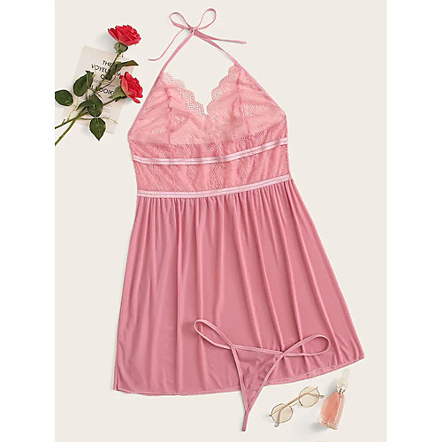 

Women's Backless Mesh Lace Babydoll & Slips Suits Nightwear Jacquard Solid Colored Embroidered Blushing Pink XL XXL 3XL