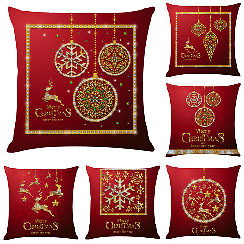 

1 Set of 6 pcs Christmas Series Decorative Linen Throw Pillow Cover 18 x 18 inches 45 x 45cm For Home Decoration Christmas Decoration