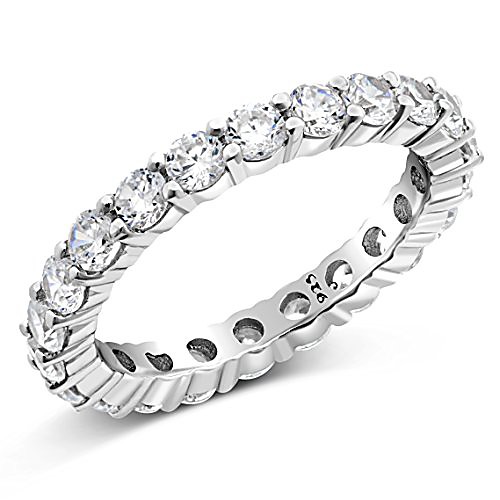 

sz (12) 3.50mm sterling silver 925 cubic zirconia cz eternity engagement wedding band ring