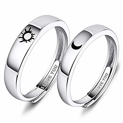

925 sterling silver anniversary ring adjustable matching ring sun /moon, i love you ring promise