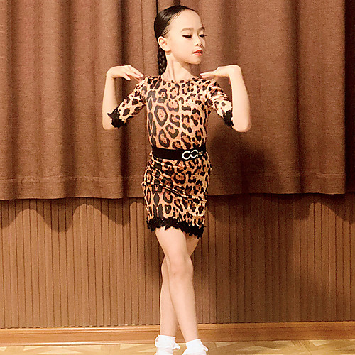 

Latin Dance Dress Pattern / Print Split Joint Girls' Performance Half Sleeve Spandex