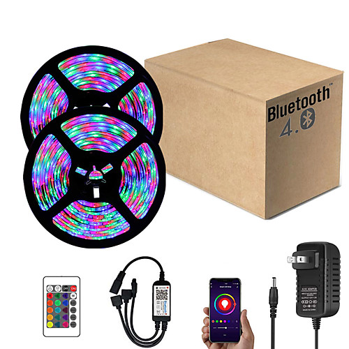 

10M (2x5M) App Intelligent Control Bluetooth Music Sync Flexible Led Strip Lights 2835 RGB SMD 540 LEDs IR 24 Key Bluetooth Controller with 12V 2A Adapter Kit