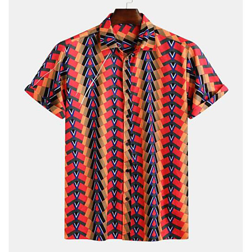 

Men's Shirt Geometric Short Sleeve Holiday Tops Red