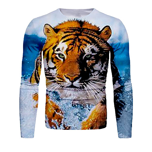 

Men's T shirt 3D Print Graphic Animal Long Sleeve Daily Tops Basic Blue
