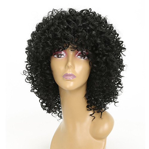 

Synthetic Wig Afro Afro Curly with Baby Hair Wig Medium Length Natural Black Synthetic Hair 38-42 inch Women's African American Wig Black