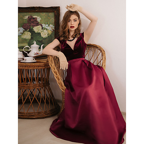 

Women's A Line Dress Maxi long Dress Red Short Sleeve Solid Color Fall Winter V Neck Hot Elegant Formal 2021 S M L XL XXL 3XL 4XL