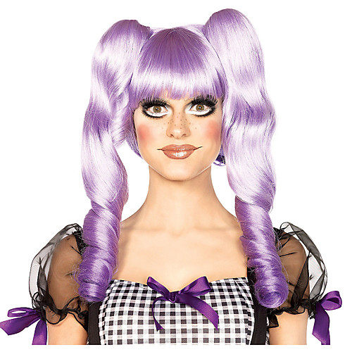 

Cosplay Wig Dolly Natural Straight With 2 Ponytails Neat Bang Wig Medium Length Purple Synthetic Hair Women's Anime Fashionable Design Cosplay Purple
