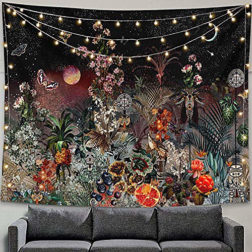 

mysterious garden tapestry sky flower butterflies wall hanging art flowers tapestries room decor (60 x 80)