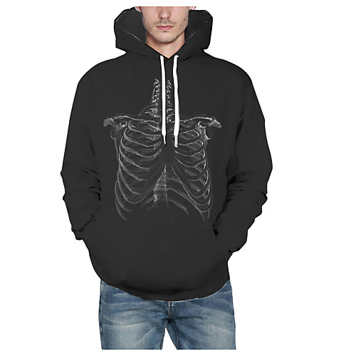 

Men's Halloween Pullover Hoodie Sweatshirt Graphic Skull Hooded Basic Hoodies Sweatshirts Long Sleeve Black