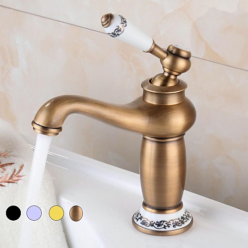 

Single HandleBathroomFaucet,Antique Brass/Electroplated/ChromeOneHole Standard Spout/Centerset, Brass Vintage BathroomSink Faucet Contain with Supply Lines