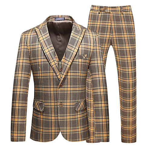 

Tuxedos Tailored Fit Peak Single Breasted Two-buttons Polyster / Polyester Plaid / Check / Classic