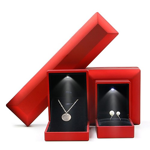 

4pcs Luxury Bracelet Box Square Wedding Pendant Ring Case Jewelry Gift Box with LED Light for Proposal Engagement Wedding
