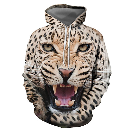 

Men's Pullover Hoodie Sweatshirt Graphic Animal Daily Going out 3D Print Basic Casual Hoodies Sweatshirts Brown