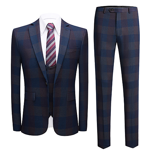 

Blue Striped Standard Fit Polyester Suit - Notch Single Breasted One-button