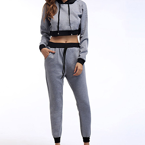 

Women's 2 Piece Set Crop Top Hoodie Color Block Sport Athleisure Clothing Suit Long Sleeve Breathable Soft Comfortable Everyday Use Daily Outdoor / Winter