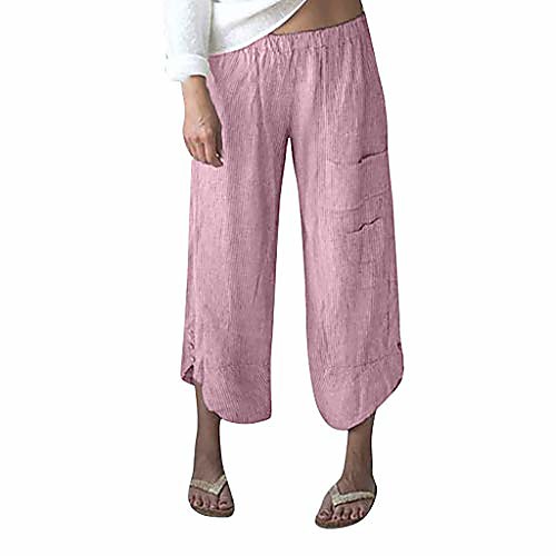 

stripe pocket wide leg pants plus size women cotton linen ninth trousers red