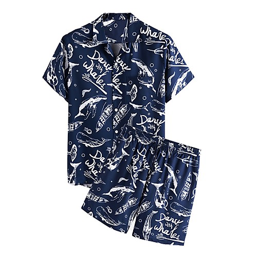 

Men's Set Other Prints Graphic Short Sleeve Daily Tops Basic Blue