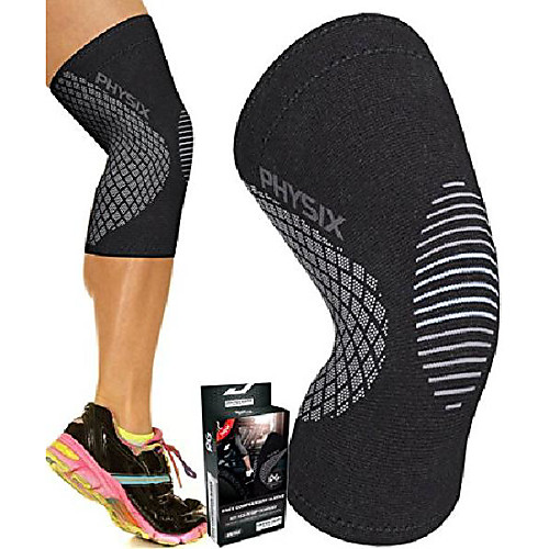 

physix gear knee support brace - premium recovery & compression sleeve for meniscus tear, acl, mcl running & arthritis - best neoprene stabilizer wrap for crossfit, squats & workouts
