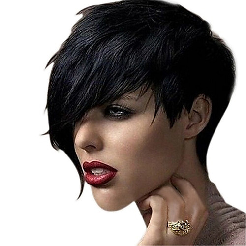 

Synthetic Wig Curly kinky Straight Pixie Cut Wig Short Black Synthetic Hair 6 inch Women's Fashionable Design Easy to Carry Cool Black