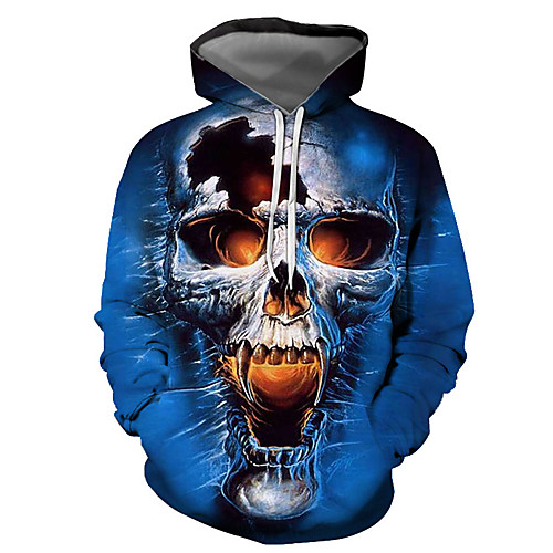 

Men's Pullover Hoodie Sweatshirt Graphic Skull Hooded Halloween Daily Going out 3D Print Basic Casual Hoodies Sweatshirts Long Sleeve Blue