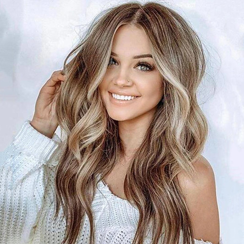 

Synthetic Wig Body Wave Middle Part Wig Medium Length Brown Synthetic Hair 24 inch Women's Fashionable Design Highlighted / Balayage Hair Fluffy Brown
