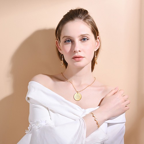 

Personalized Customized Women's Pendant Necklace 18K Gold Plated Stainless Steel Geometrical Round 1pc / pack Golden Black Silver